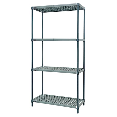 Quantum Storage Systems Wire Shelving Unit, Plastic Mat, 4-Shelf, Green, 30in W x 18in D x 74in H WR74-1830WPM